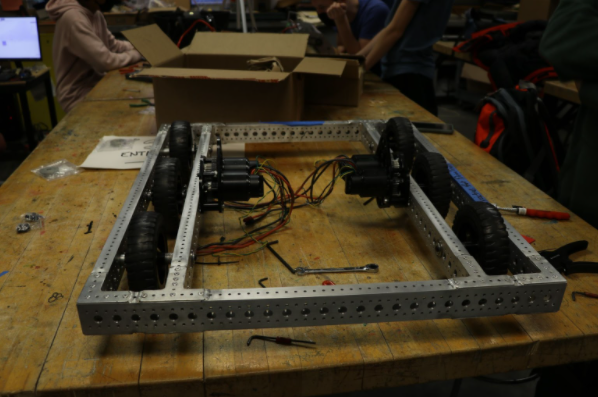 The chassis of the new robot suited with wheels and two motors