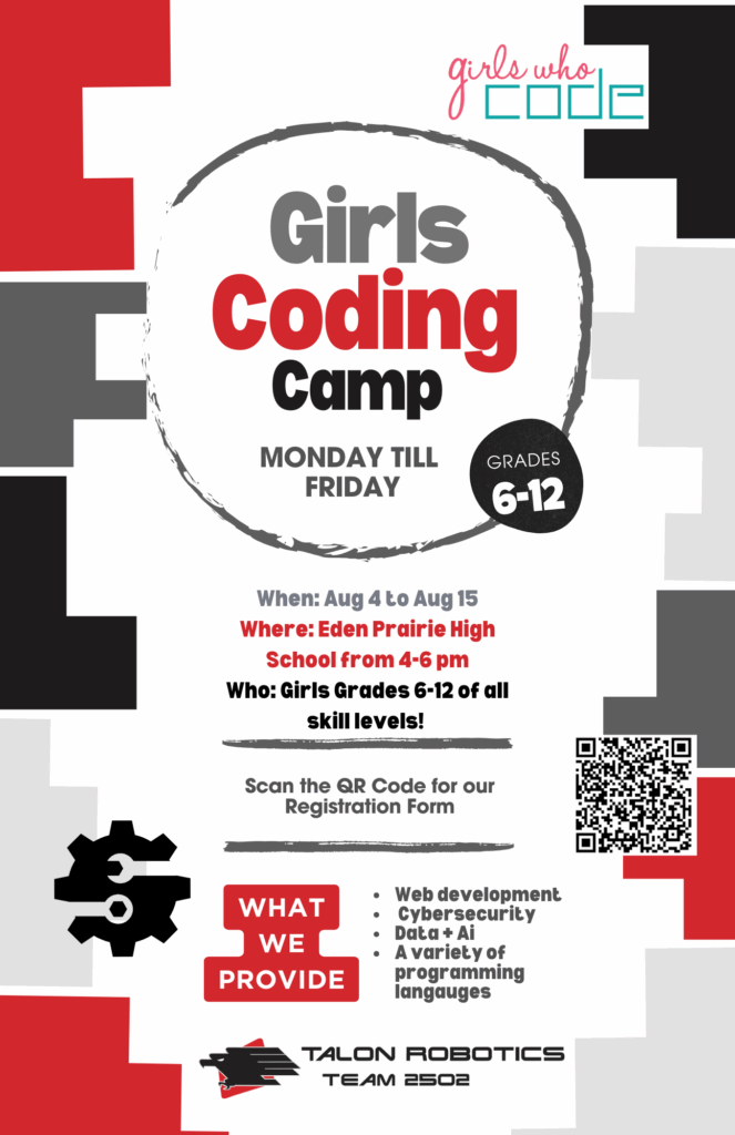 The event flier for Girls Coding Camp