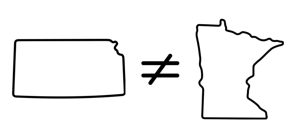 Outlines of the states Kansas and Minnesota with a not equals sign between them