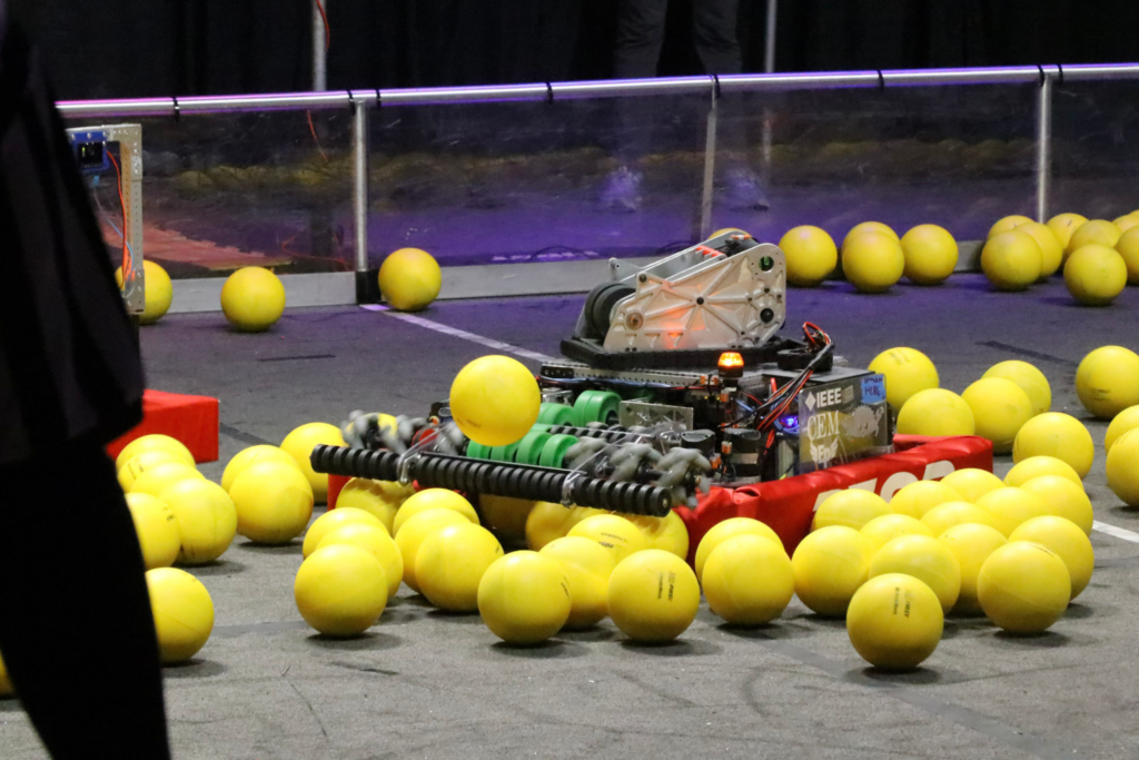The robot on the field covered in fuel