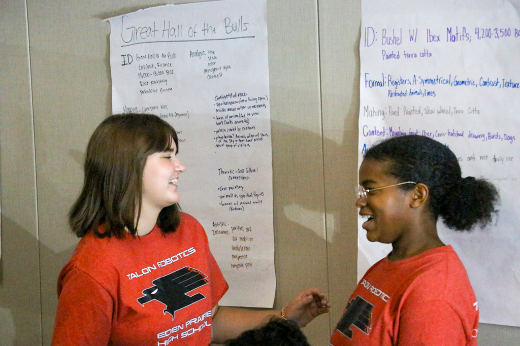 Charlotte and Brooke-Lynn laughing together while working on an FTC project
